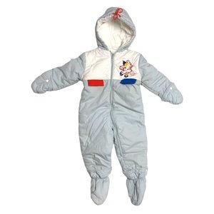 Vintage Classic 80s Gray Fleece Full Zipper Hooded Baby Toddler Snowsuit Onesie